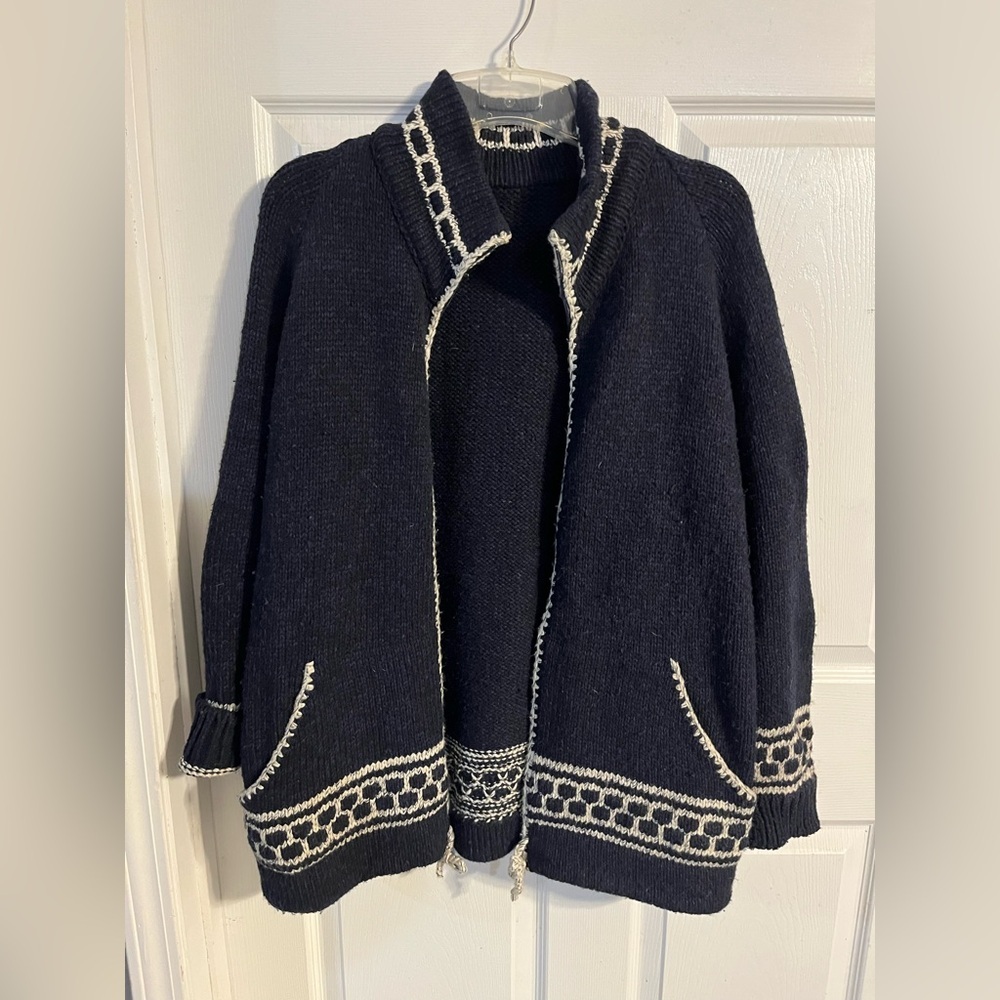Blue and Cream Women's Jacket